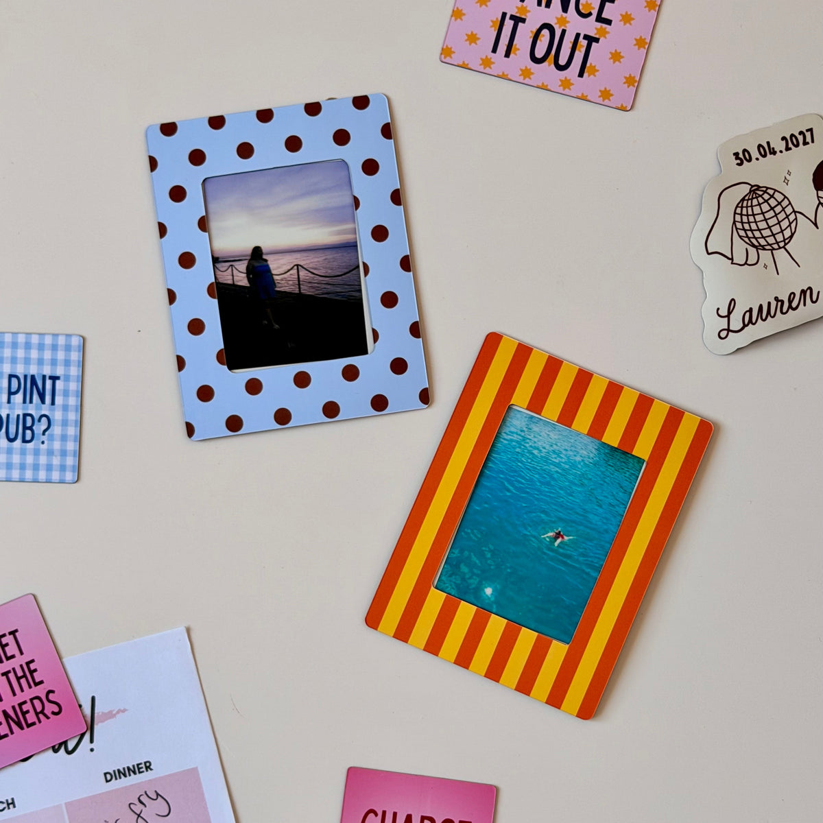 Orange & yellow stripe magnetic photo frame
