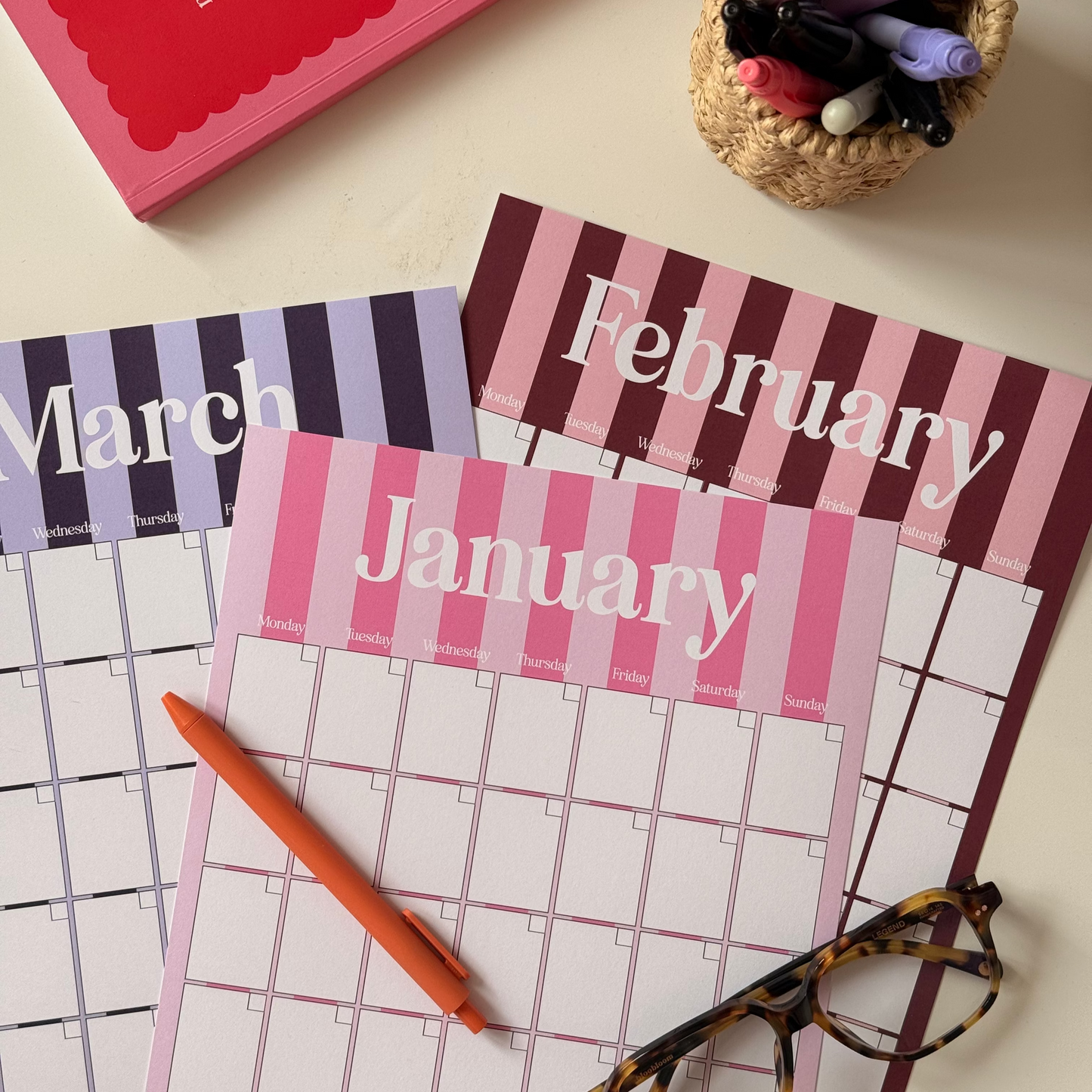 Stripe Monthly Undated Wall Planner
