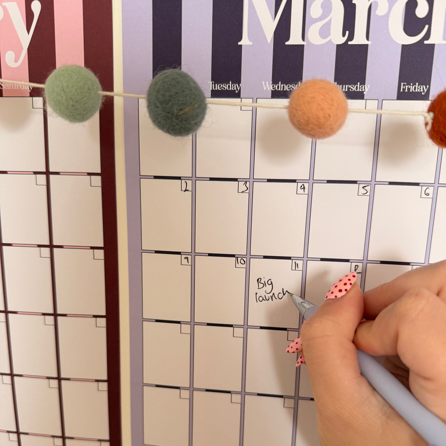 Stripe Monthly Undated Wall Planner