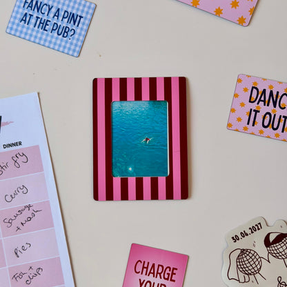 Burgundy & pink striped magnetic photo frame